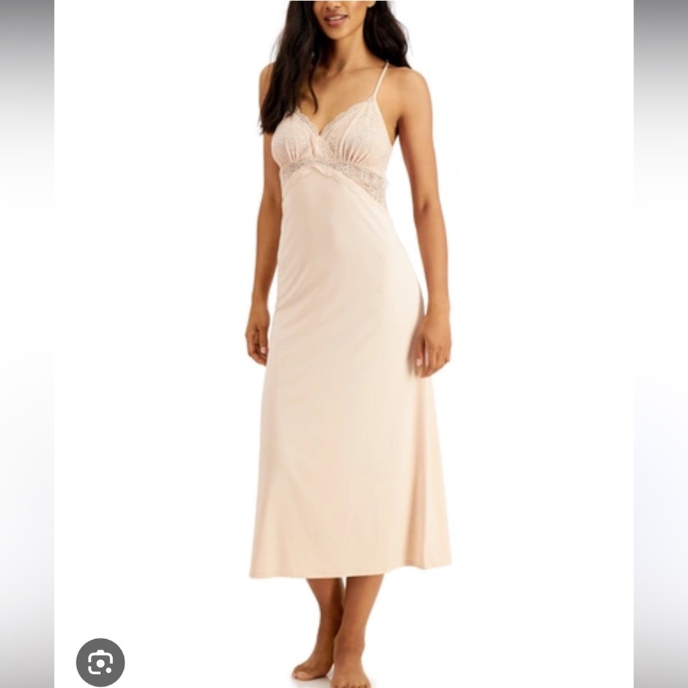 INC Intimates Long Chemise Adjustable Straps Romantic Nightgown Size - S…